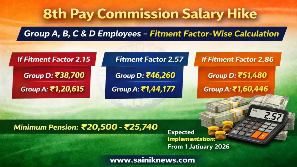 8th Pay Commission Salary Hike Group A, B, C & D Employees – Fitment Factor-Wise Calculation